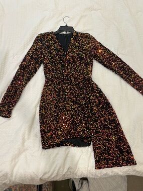 Black Multicolor Sequin Asymmetrical Party Dress